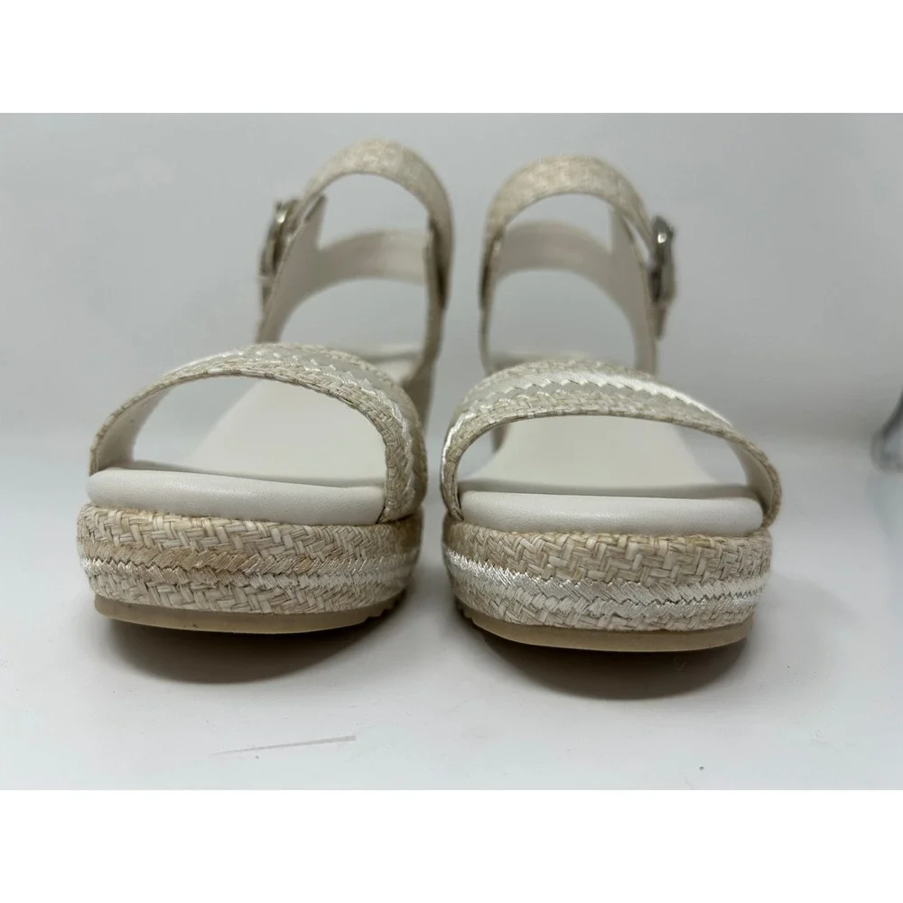 Naturalizer Womens Cream Woven Wedge Sandals Platform Ankle Strap Shoes 9 Wide